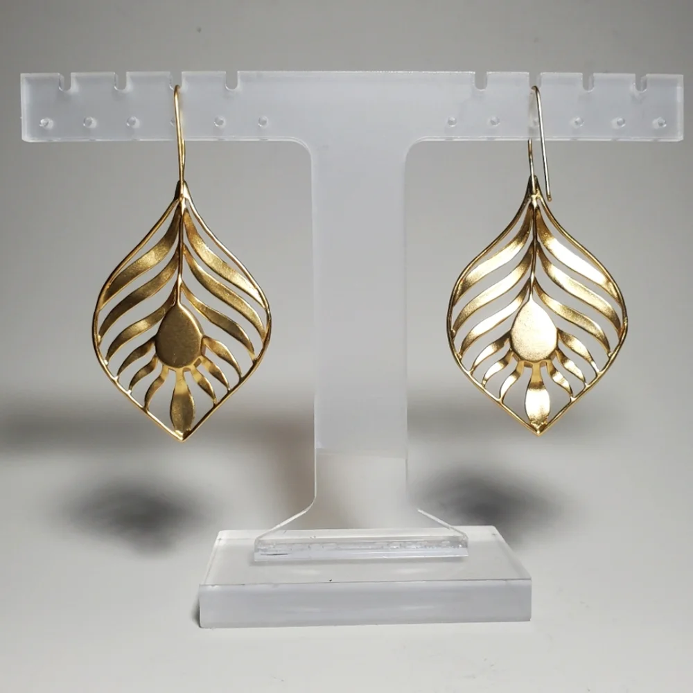 14K GOLD PLATED Handcrafted Leaf Shaped with Turquoise Glass Teardrop